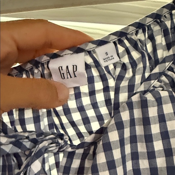 GAP Blue Gingham Puff Sleeve Blouse | Cottagecore Peplum Top S - Picture 2 of 4